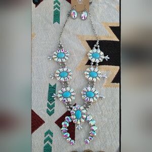Silver and Turquoise Statement Necklace and Earring Set